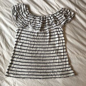 Long tall sally small tall flutter sleeve striped white black top off shoulder
